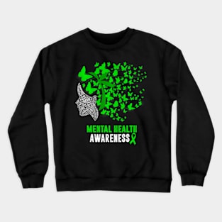 Womens Mental Health Awareness Butterflies Green Ribbon Girl Crewneck Sweatshirt